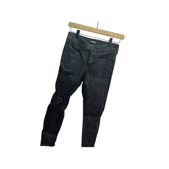 Express Black Coated Python/Snake Print Mid Rise Ankle Skinny Jeans Size 00R - Picture 3 of 7